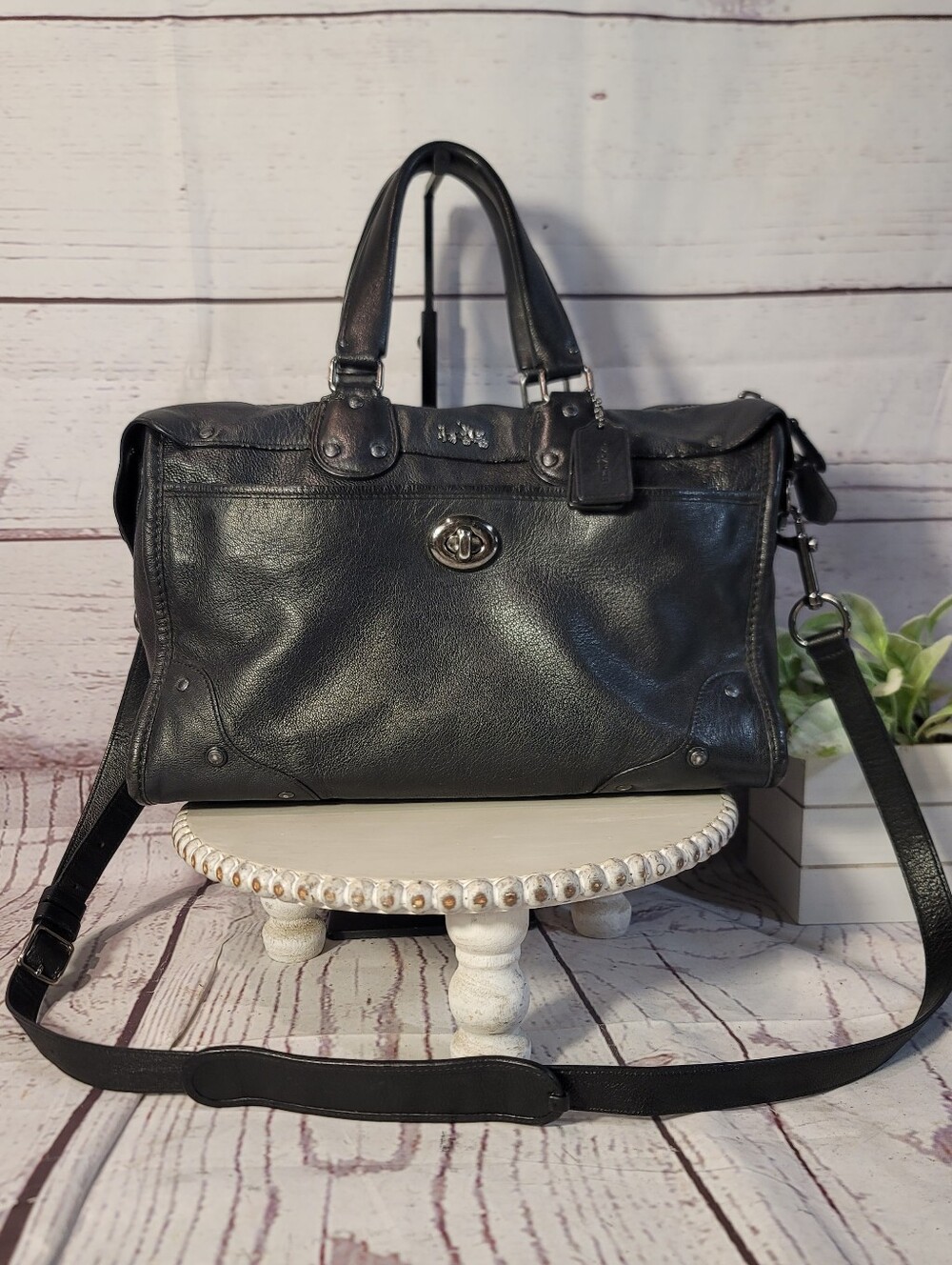 Coach Rhyder 33689 Black Leather Satchel Crossbody Doctor Bag - Picture 3 of 14